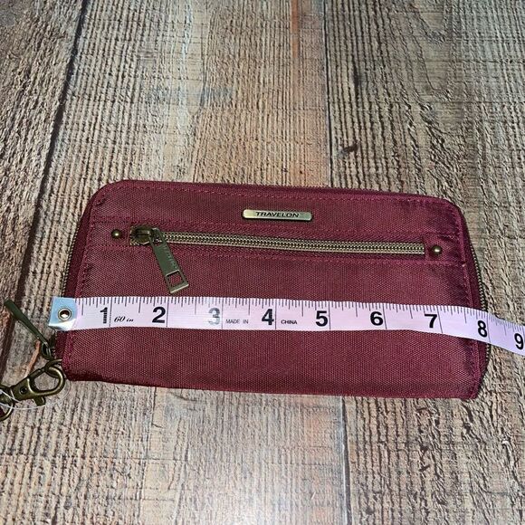 Travelon Maroon Nylon RFID Blocking Zip Around Wristlet Wallet - Picture 11 of 11